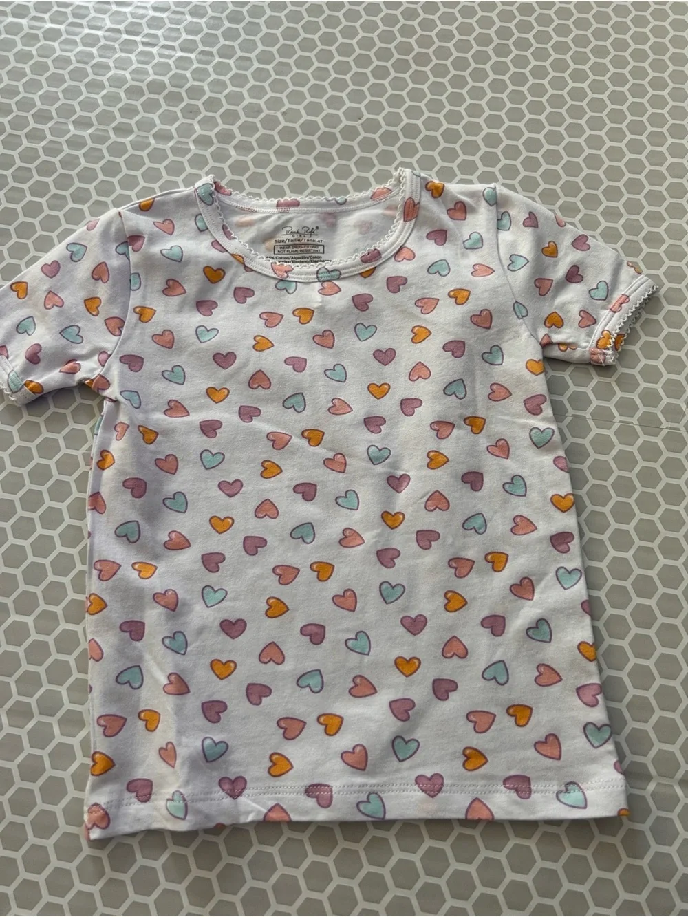 NWT Rene Rofe White Heart-Print Pajama Set - Short Sleeve Top & Pants Size 4T